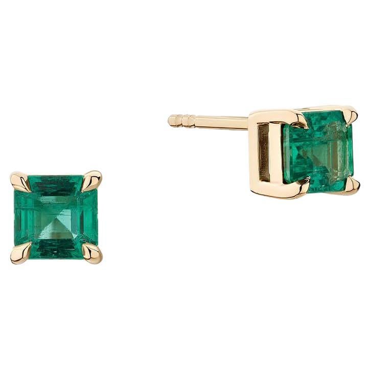Ecksand 18k Yellow Gold Asscher Cut Emerald Earrings For Sale