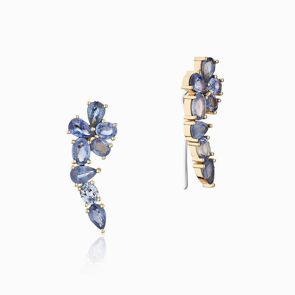 Ecksand 18k Yellow Gold Blue Sapphire Cluster Crawler Earrings In New Condition For Sale In Montreal, QC