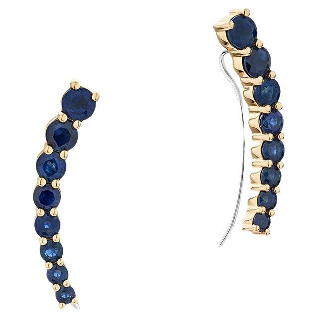 Ecksand 18k Yellow Gold Blue Sapphire Ear Crawler Earrings For Sale