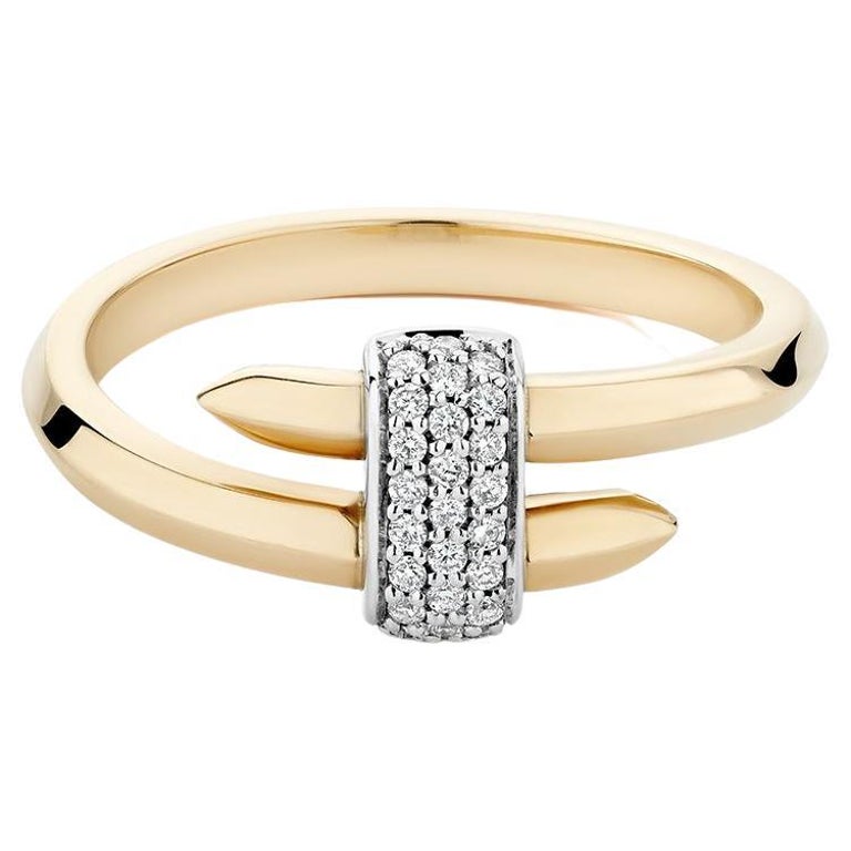 Bague Or Jaune 14 Carats Avec Pavé Diamants - Taille 60 - Occasion 8.23g