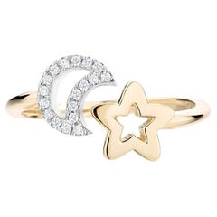 Ecksand 18k Yellow Gold Diamond Star and Moon Ring
