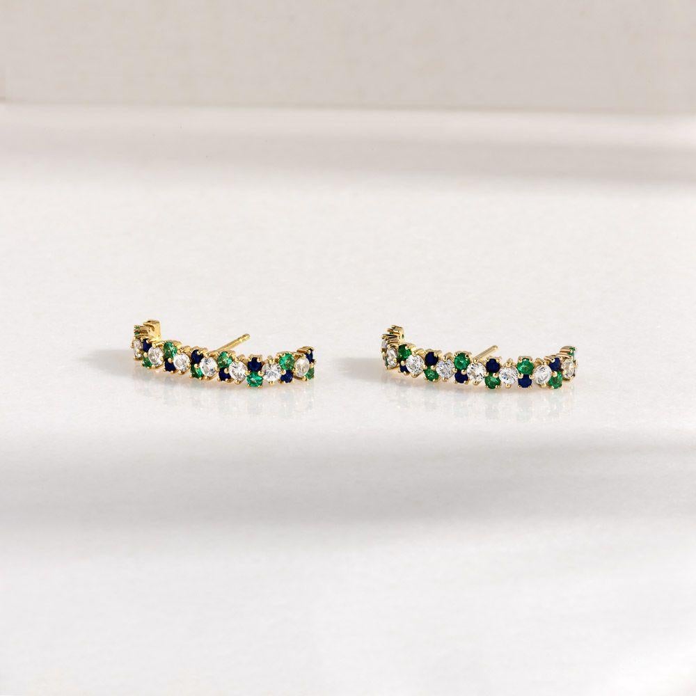 Modern Ecksand 18k Yellow Gold Emerald Sapphire Ear Crawler Earrings For Sale