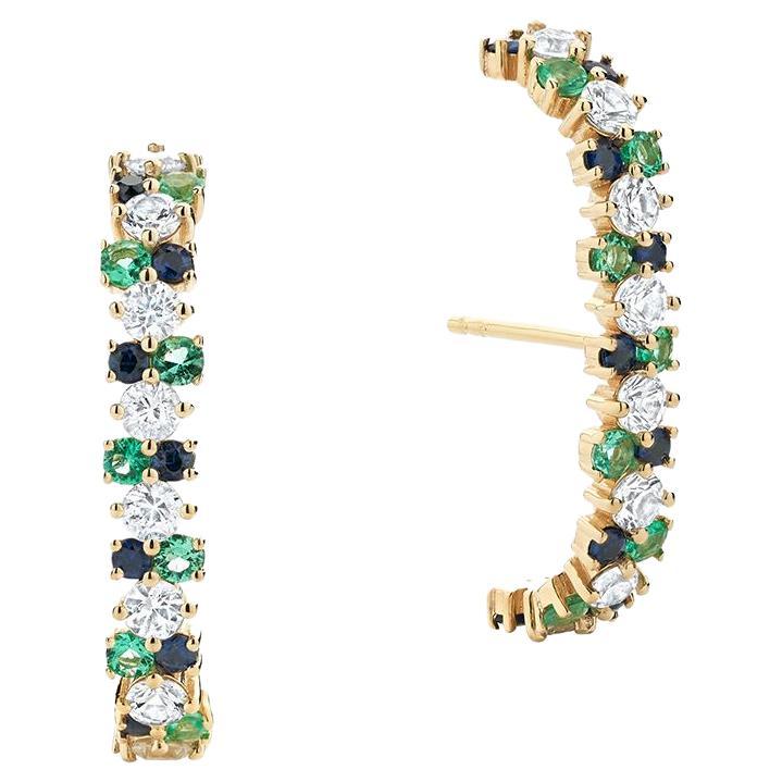Ecksand 18k Yellow Gold Emerald Sapphire Ear Crawler Earrings For Sale