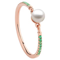 Ecksand 18k Yellow Gold Pearl Ring with Emerald Pavé