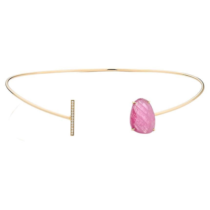 Ecksand 18k Yellow Gold Pink Sapphire and Diamond Choker Necklace For Sale