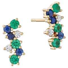 Ecksand 18k Yellow Gold Sapphire and Emerald Ear Crawler Earrings