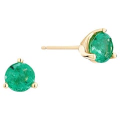 Ecksand 18k Yellow Gold Stud Round Emerald Earrings