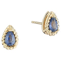 Ecksand 18k Yellow Gold Stud Twisted Pear Blue Sapphire Earrings