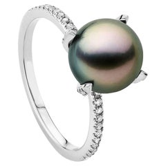 Ecksand 18k Yellow Gold Tahitian Pearl Ring with Diamond Pavé