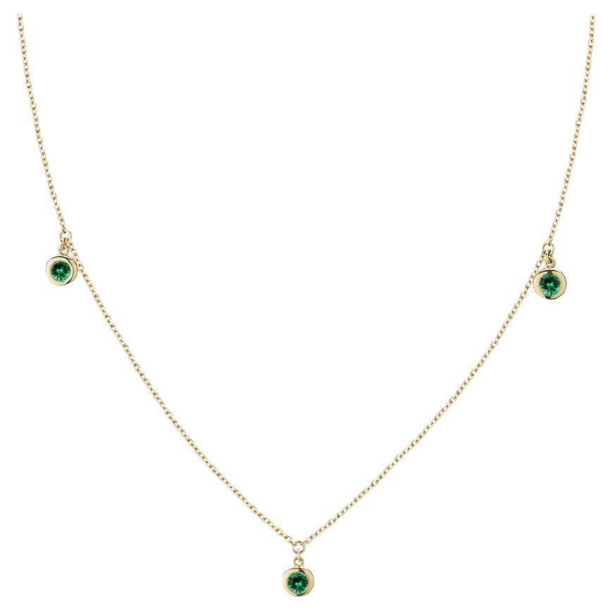 Ecksand 18k Yellow Gold Three Emerald Choker Necklace For Sale