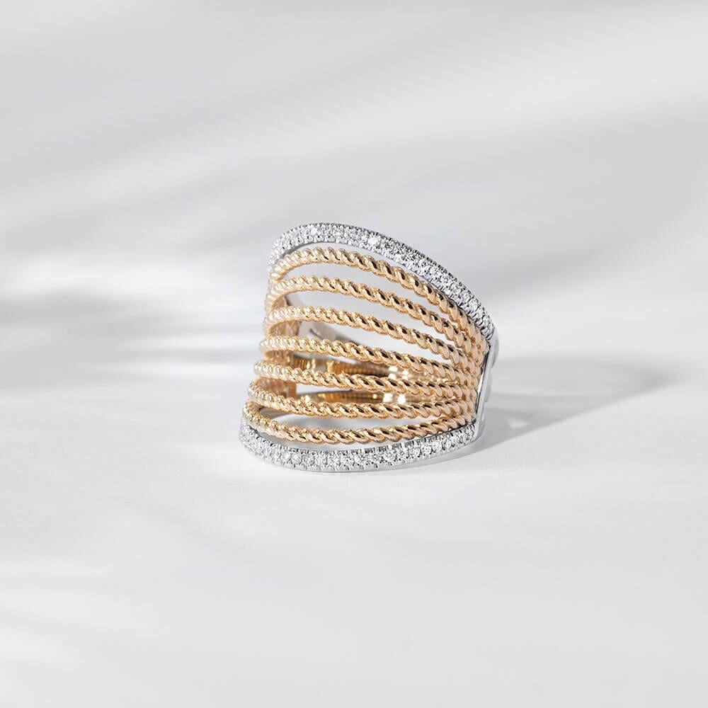 For Sale:  Ecksand 18k Yellow Gold Two-Tone Large Diamond Fan Cuff Ring 5