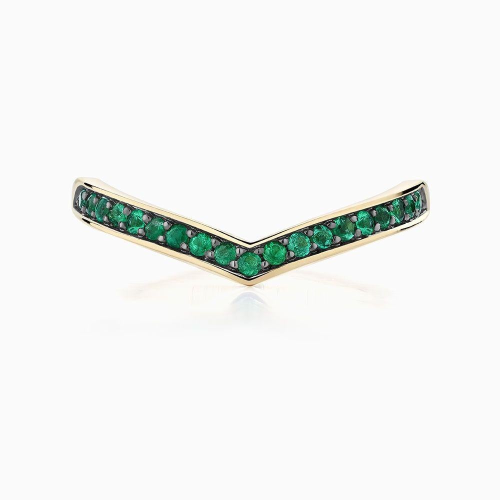 For Sale:  Ecksand 18k Yellow Gold V-Shaped Emerald Stackable Ring 4