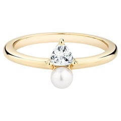 Ecksand 18k Yellow Gold White Sapphire and Pearl Ring
