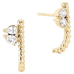 Ecksand 18k Yellow Gold White Sapphire Twisted Gold Drop Earrings