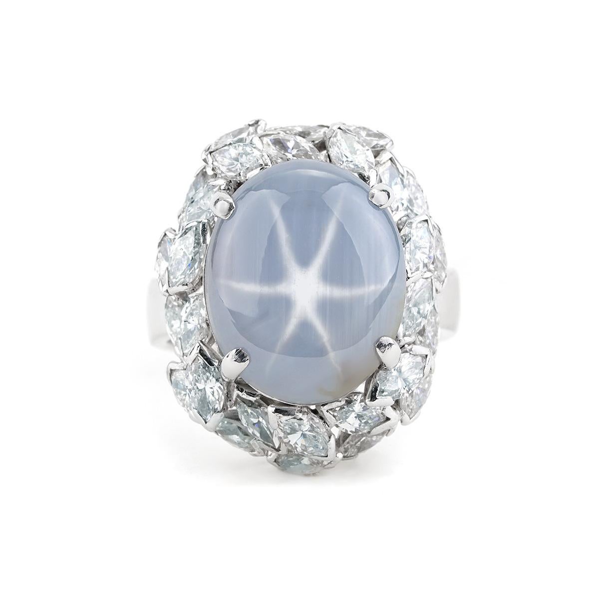 Éclat Anillo de Zafiro Estrella de 16,3 CT y Diamante de 4,00 CT en Oro Blanco de 18K en venta 2