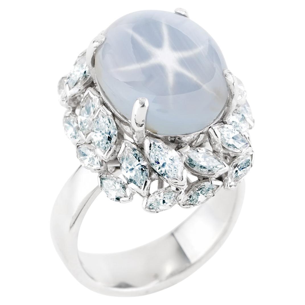 Éclat 16.3 CT Star Sapphire And 4.00 CT Diamond Ring in 18K White Gold