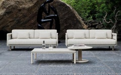 Éclat-Bisque Aluminum Frame And Sintered Stone Round Coffee Table by SNOC