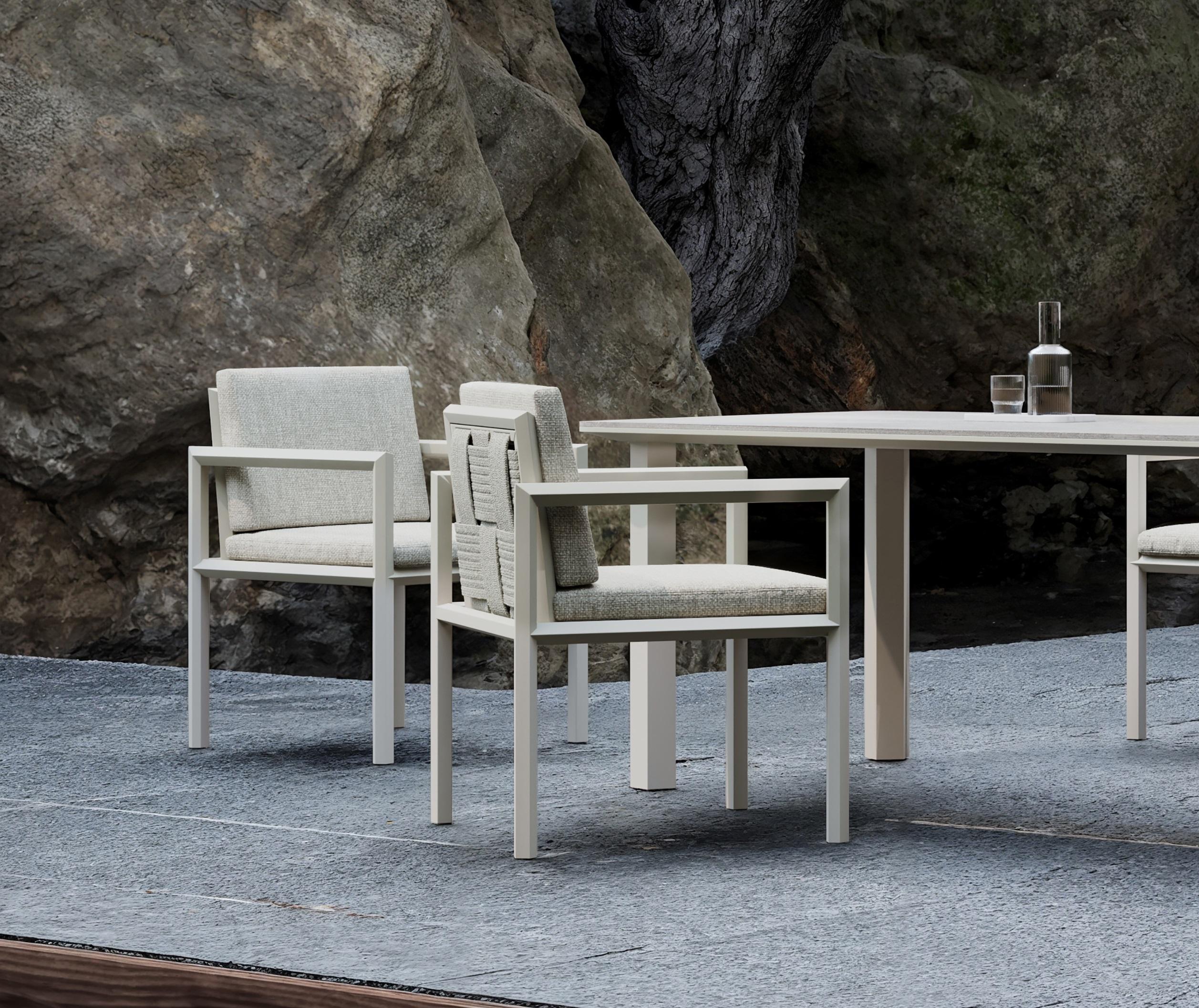 Post-Modern Éclat-Bisque Aluminum Frame And Sintered Stone Tabletop Dining Table by SNOC For Sale