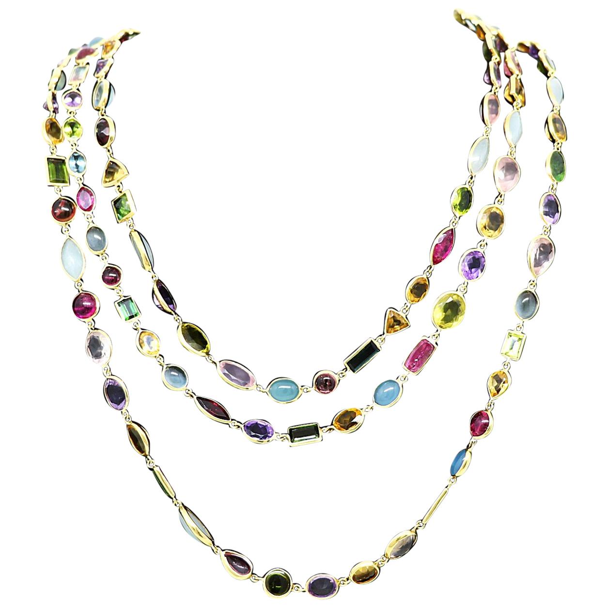 Eclat Yellow Gold Multi Colored Stone Necklace For Sale