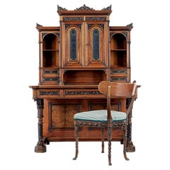 Eclectic 19th Century Carved Walnut Desk and Chair