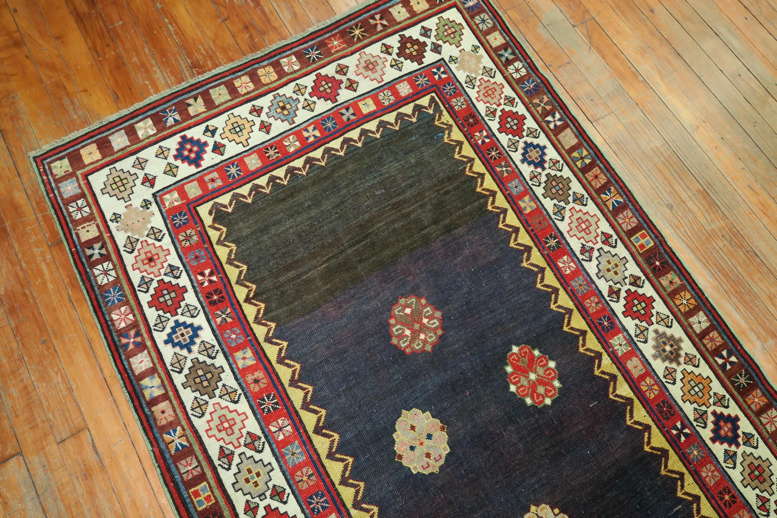 Eclectic 20th Century Talish Brown Navy Persian Wool Runner For Sale 1
