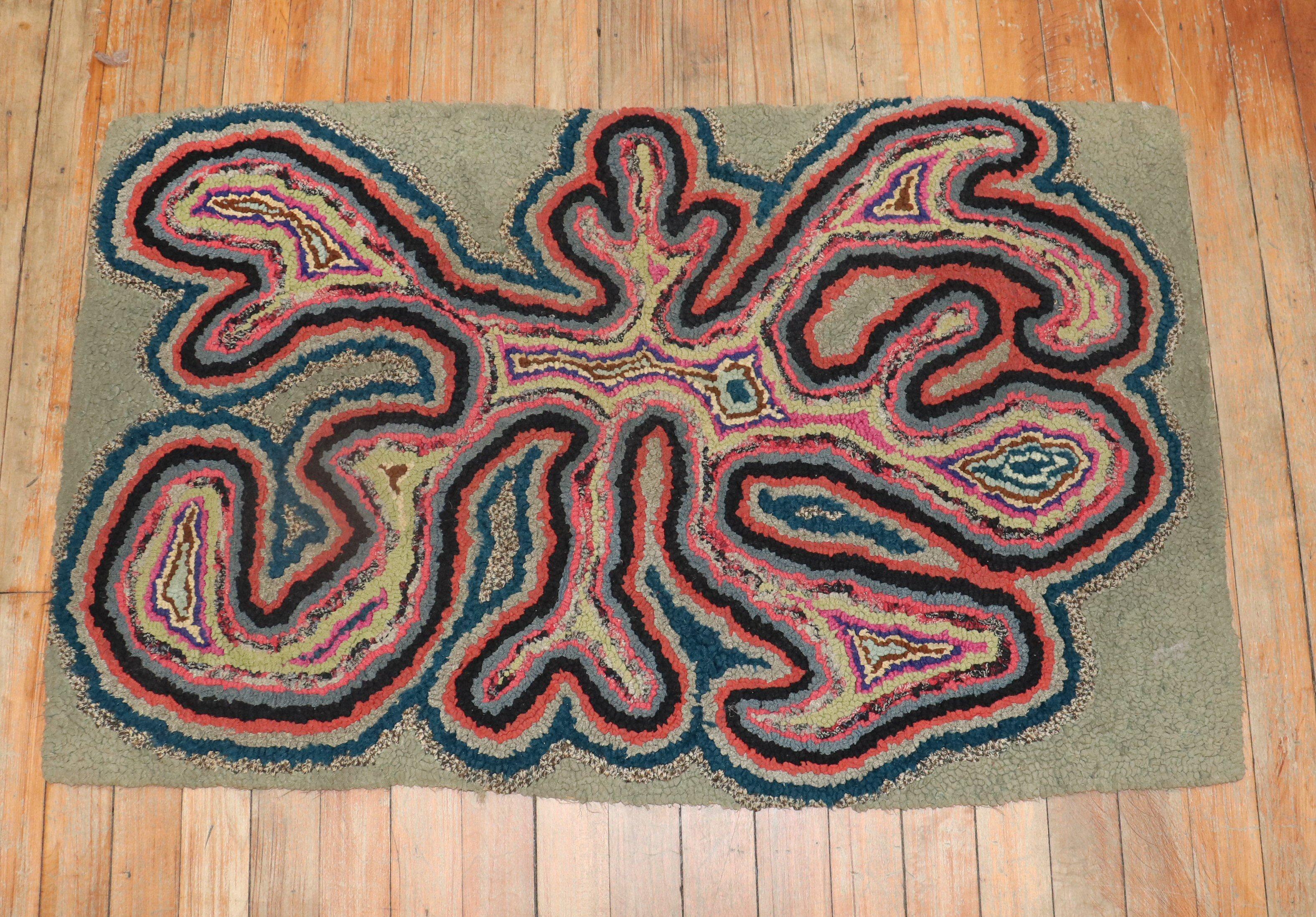 Mid-Century Modern Eclectic American Hooked Rug