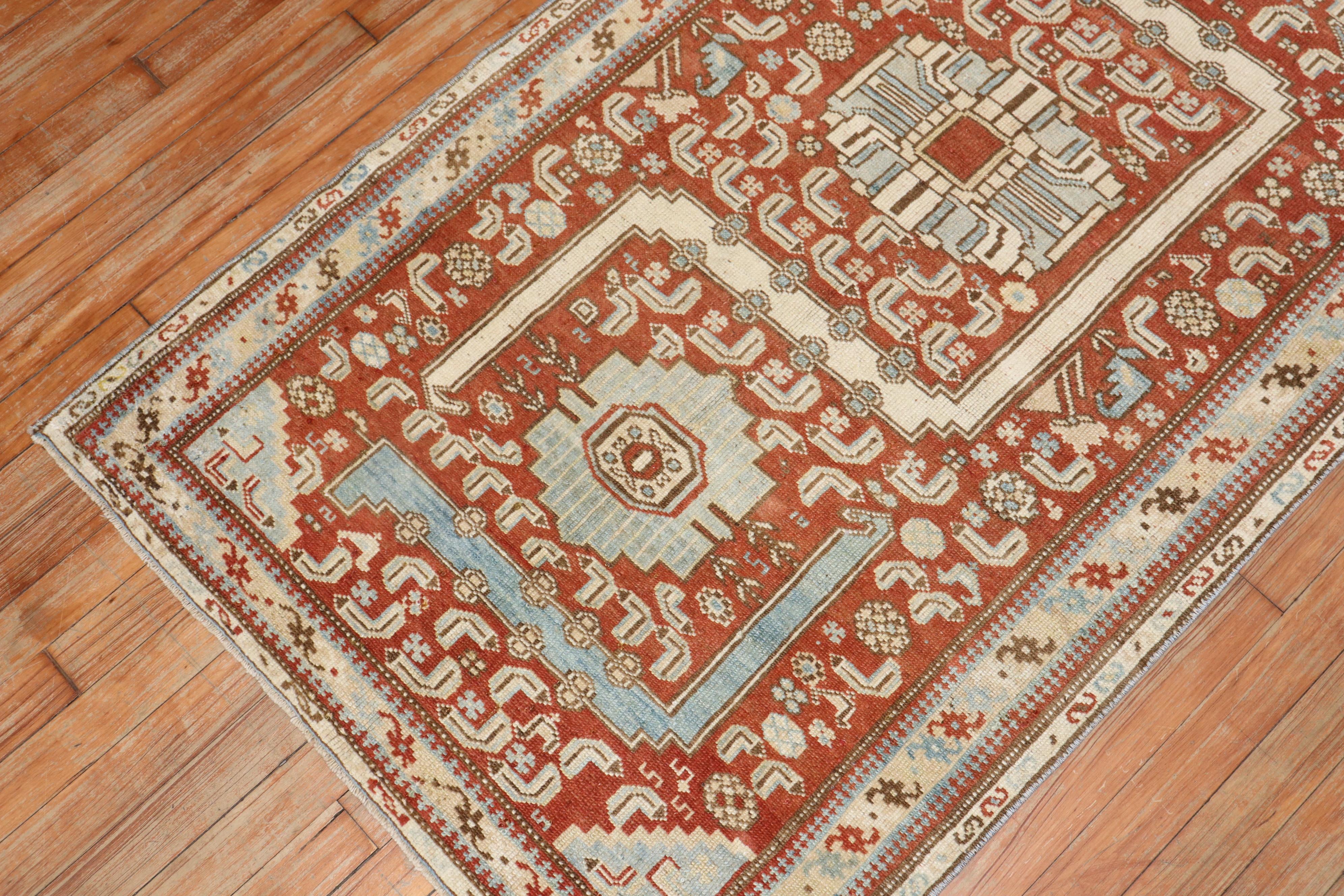 Hand-Woven Eclectic Antique Persian Malayer Scatter Rug For Sale