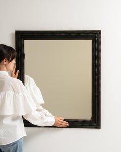 Antique French Wall Mirror, Black Patinated Wood Frame, 19th Century