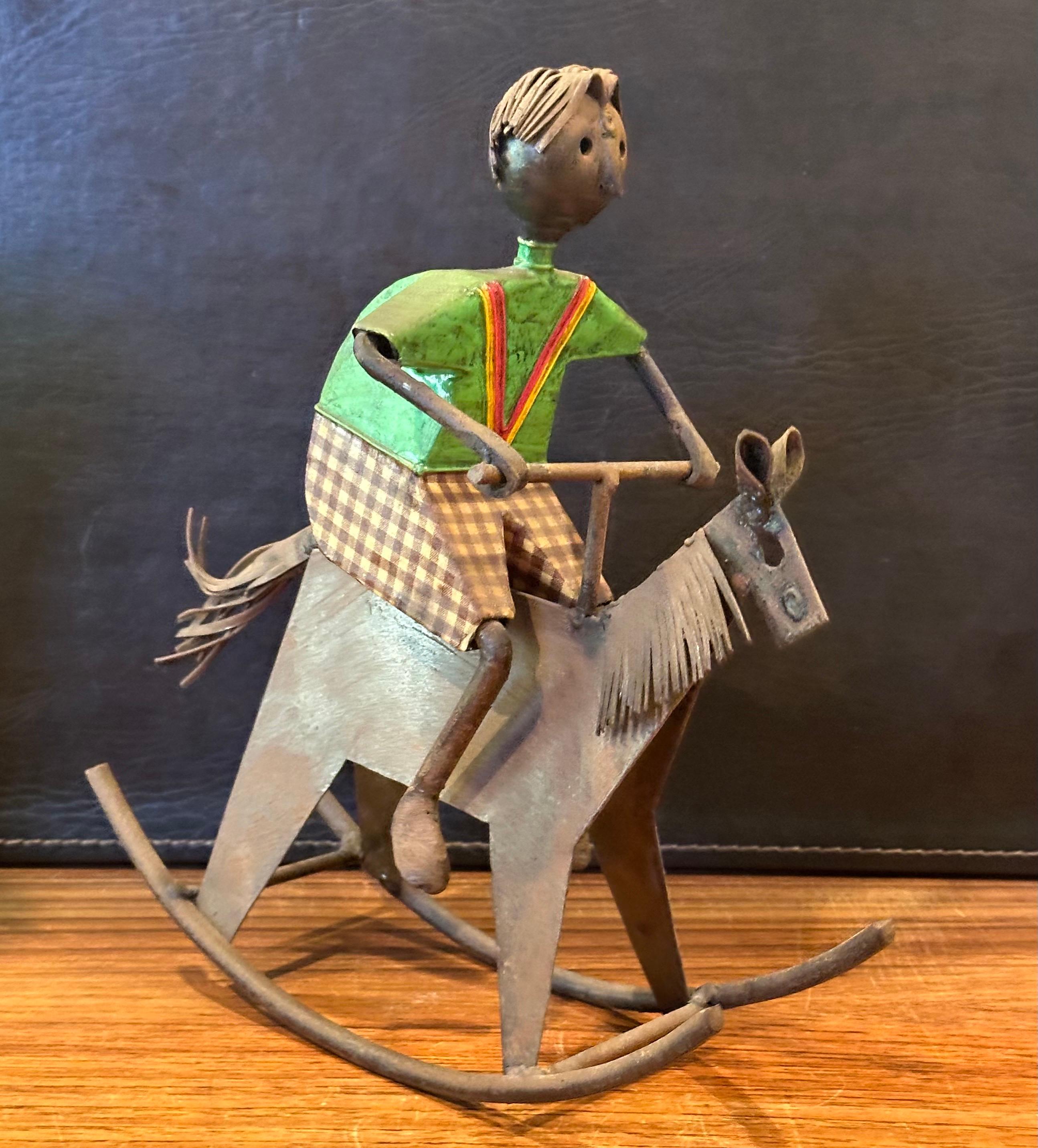 Escultura ecléctica de metal pintado Niño en caballo balancín por Luis Felguerez Moderno de mediados de siglo en venta