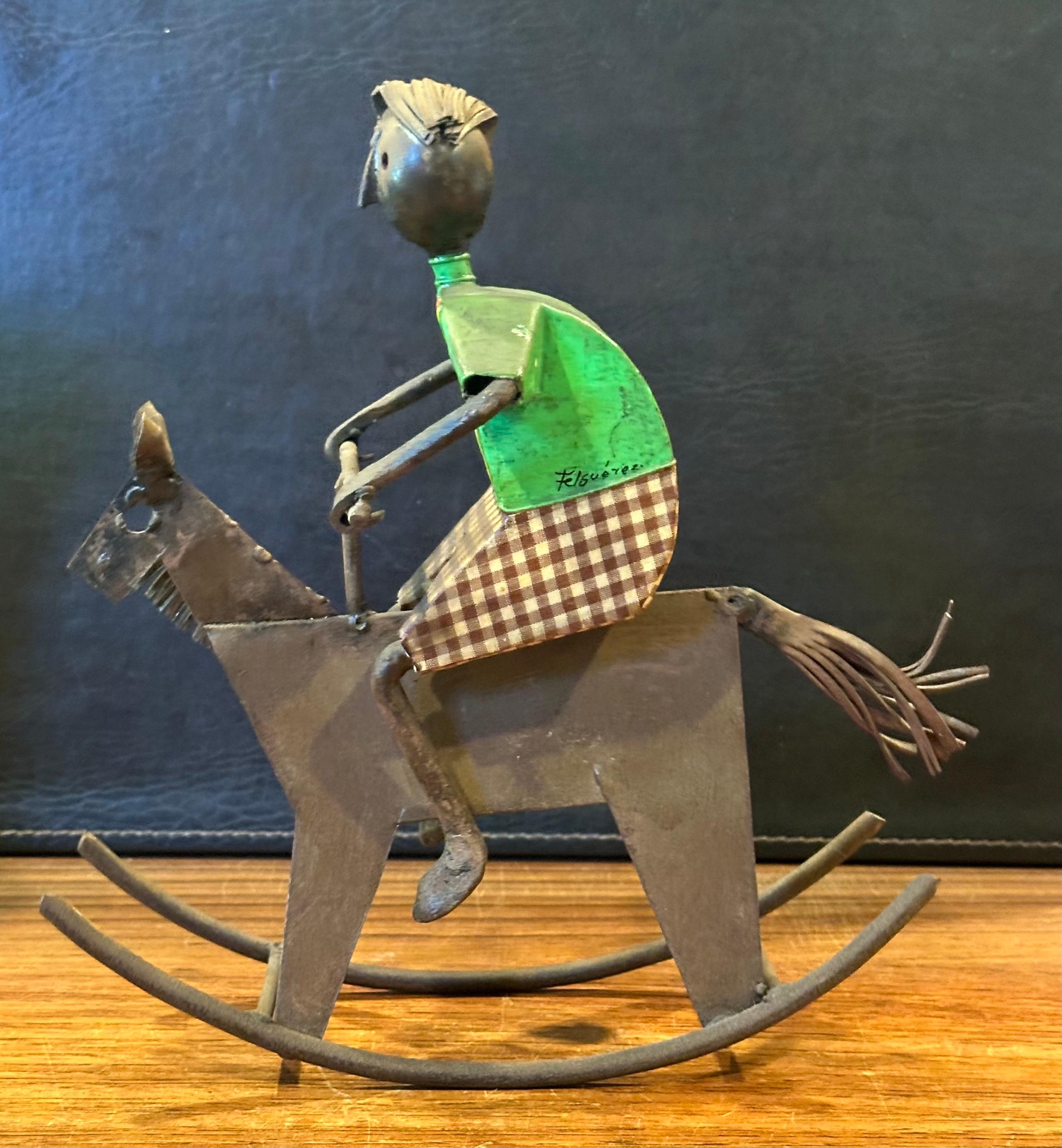 Escultura ecléctica de metal pintado Niño en caballo balancín por Luis Felguerez Pintado a mano en venta