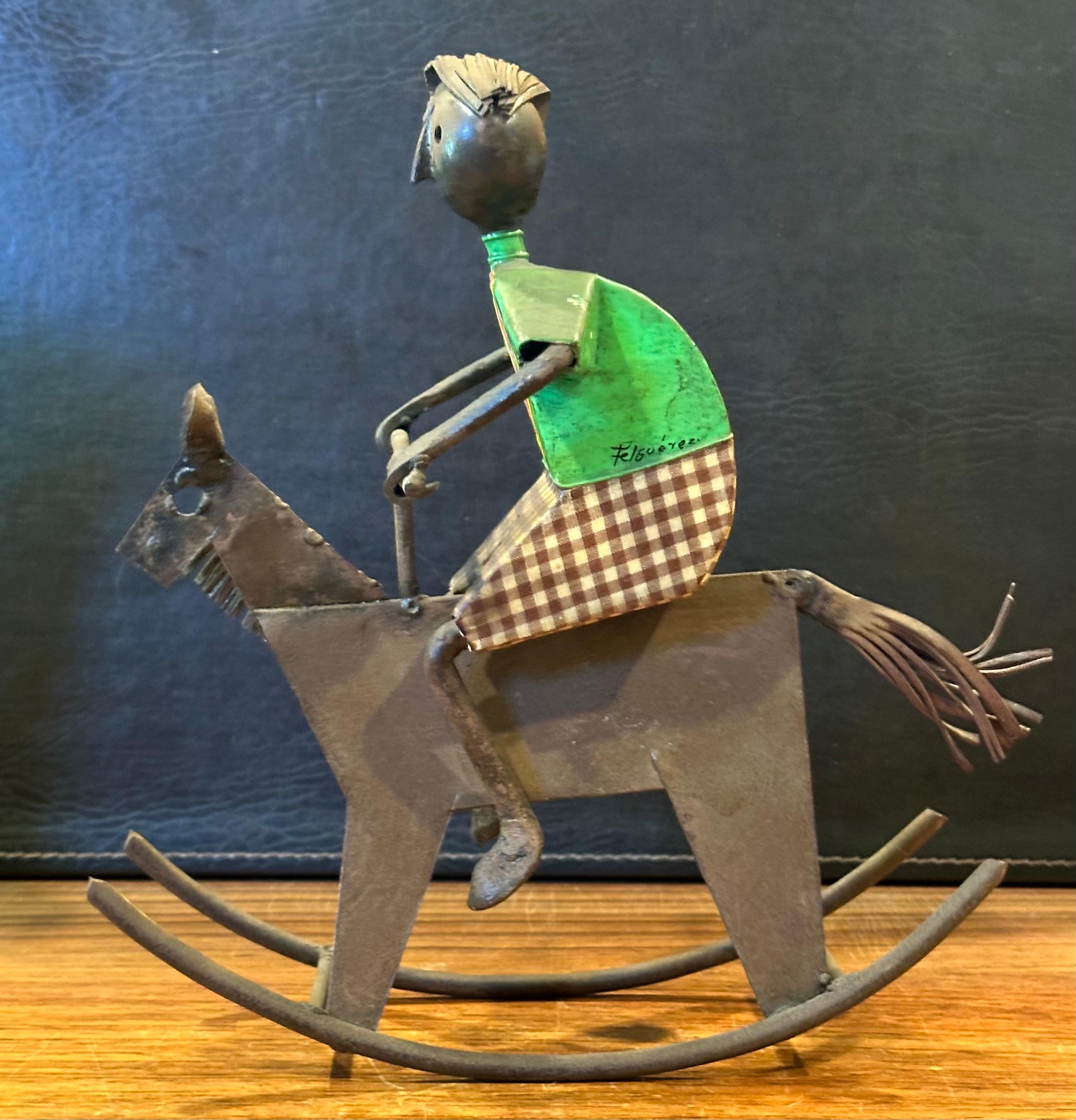 Escultura ecléctica de metal pintado Niño en caballo balancín por Luis Felguerez en Bueno estado para la venta en San Diego, CA