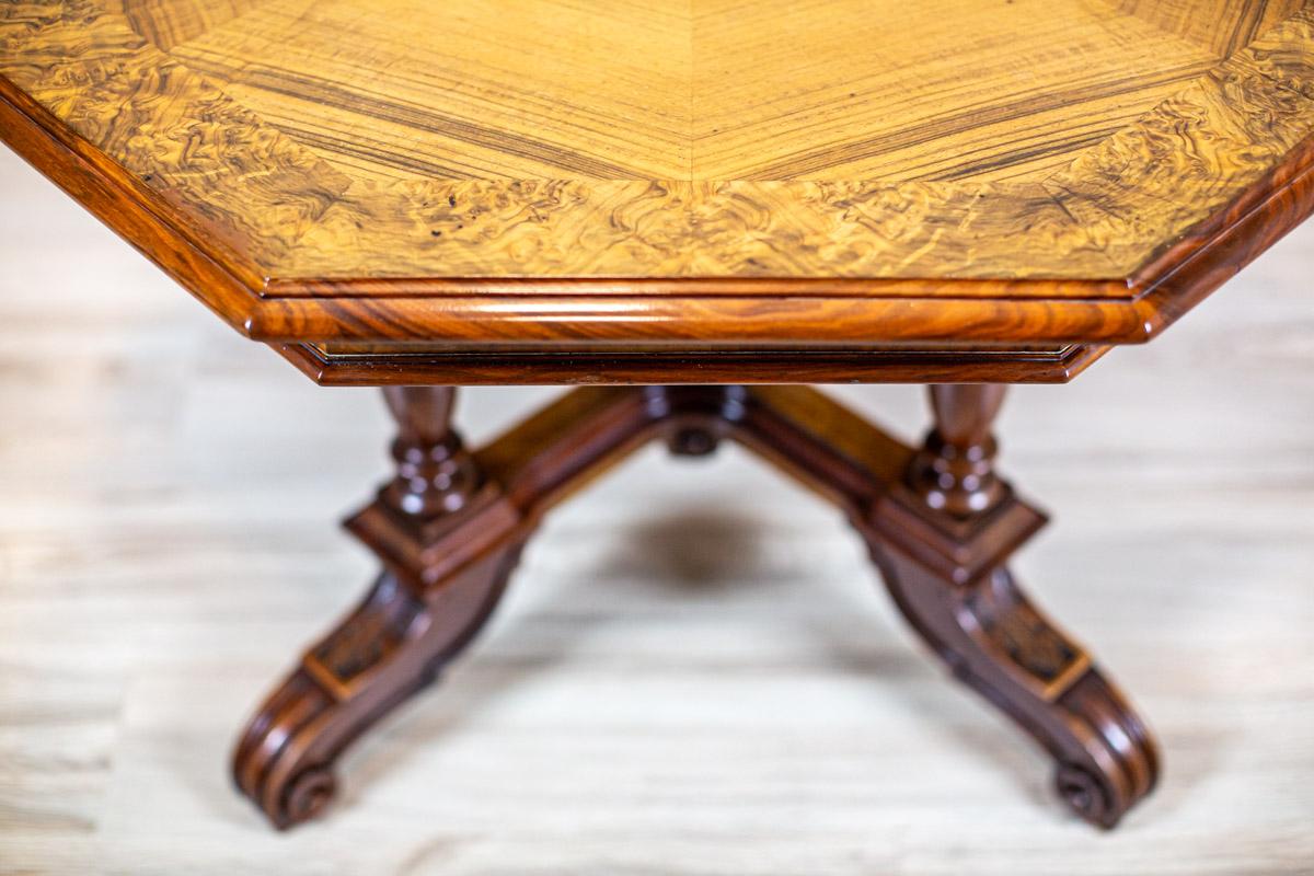 Walnut Light Brown Eclectic Center Table from the Late 19th Century in Shellac For Sale