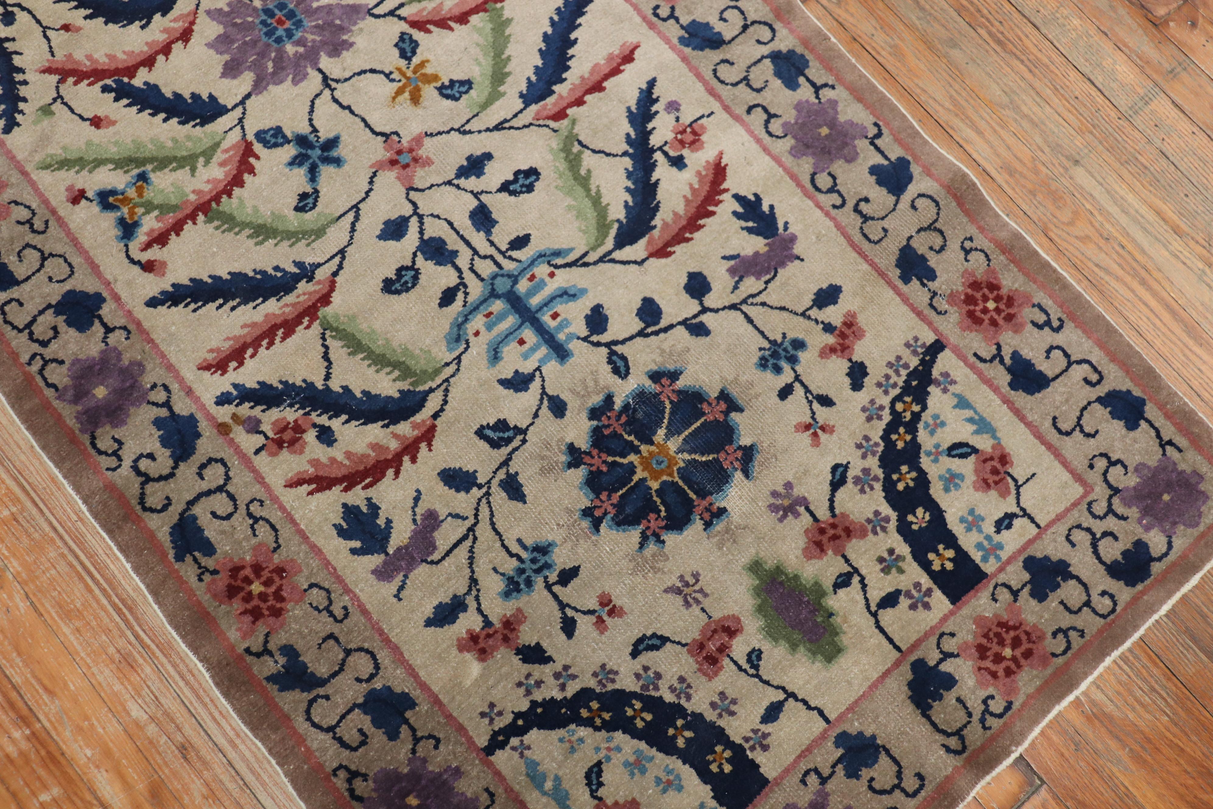 Chinoiserie Eclectic Chinese Art Deco Scatter Rug For Sale