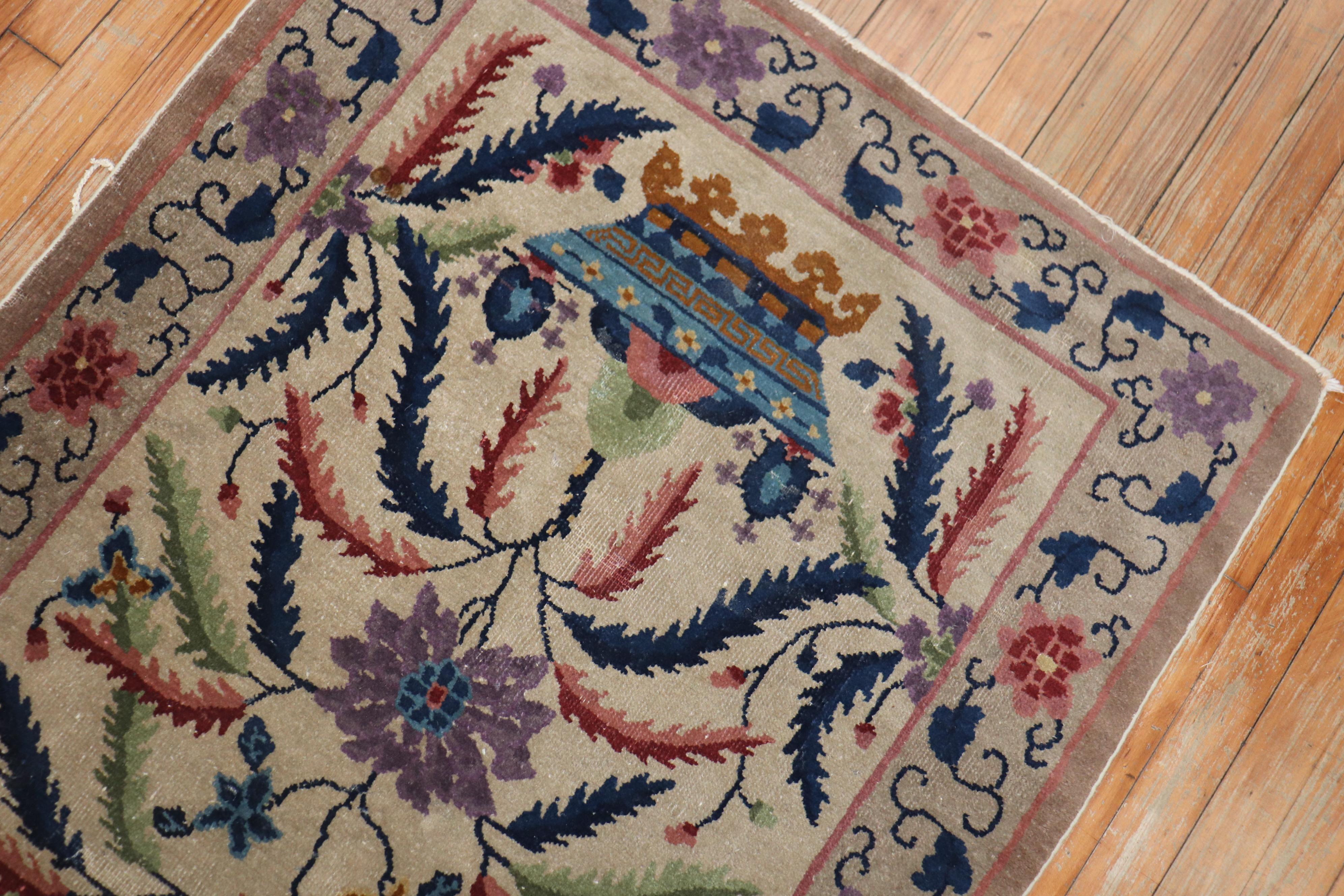 Eclectic Chinese Art Deco Scatter Rug In Good Condition For Sale In New York, NY