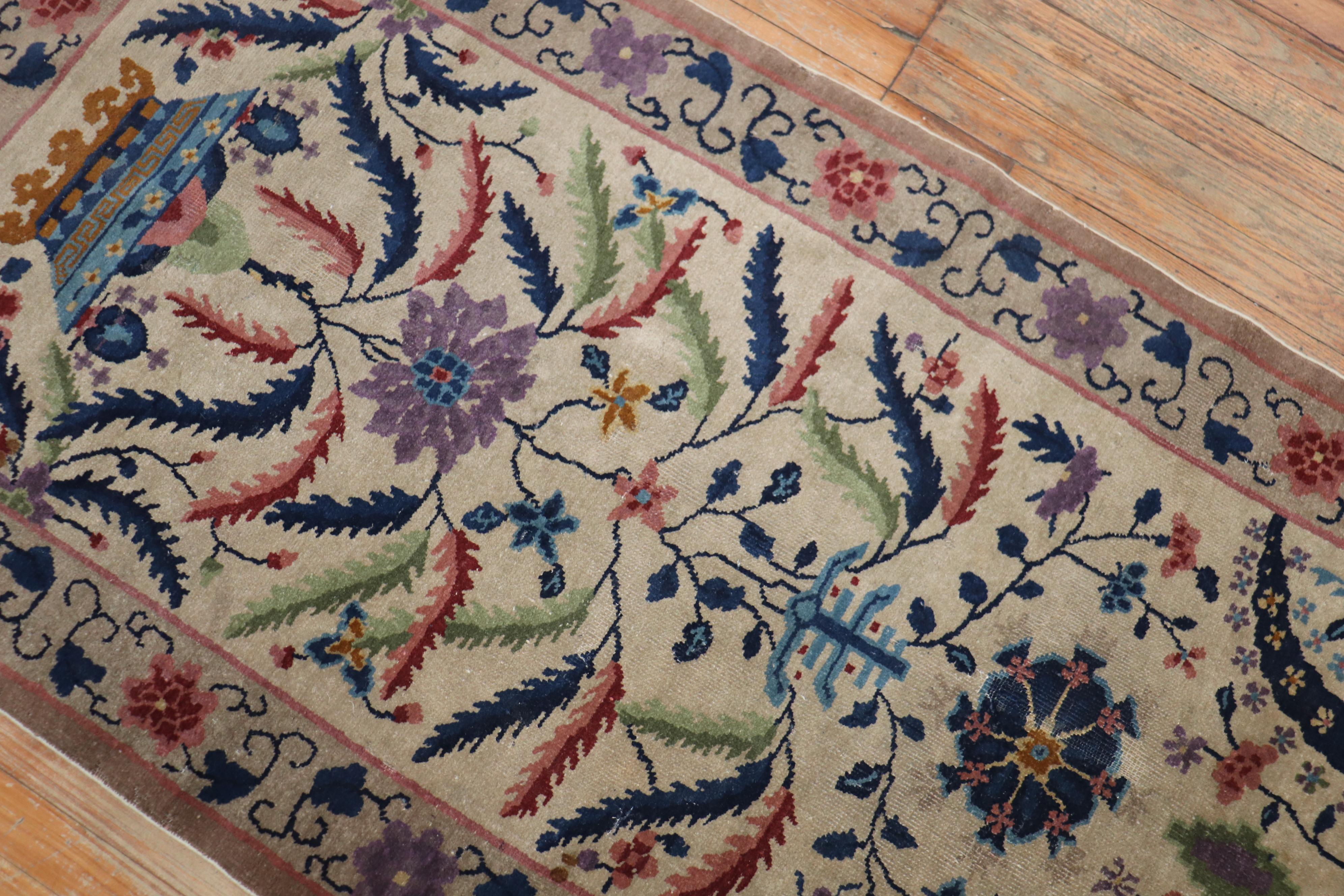 20th Century Eclectic Chinese Art Deco Scatter Rug For Sale