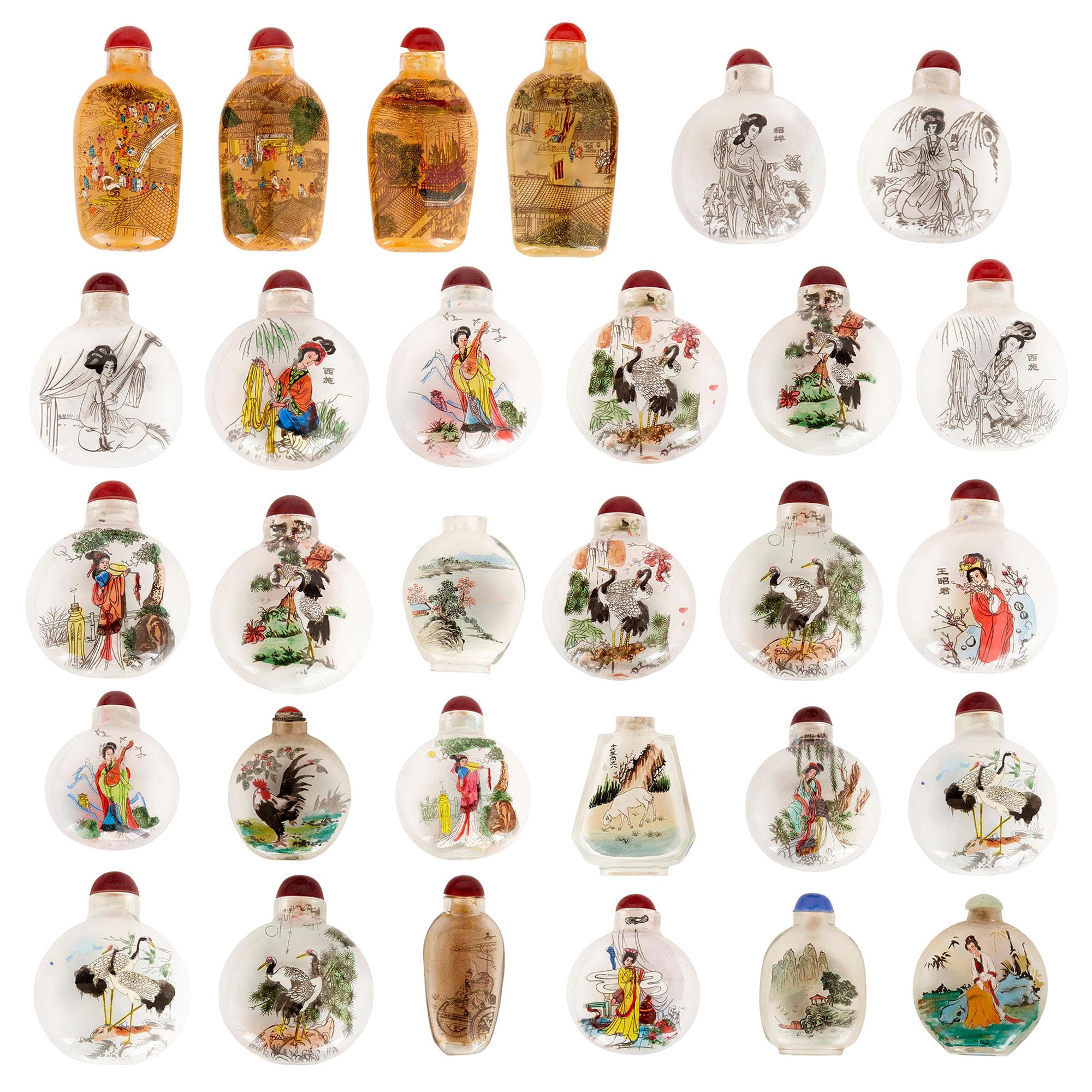 Eclectic Collection of Enamelled Glass Chinese Snuff Bottles For Sale