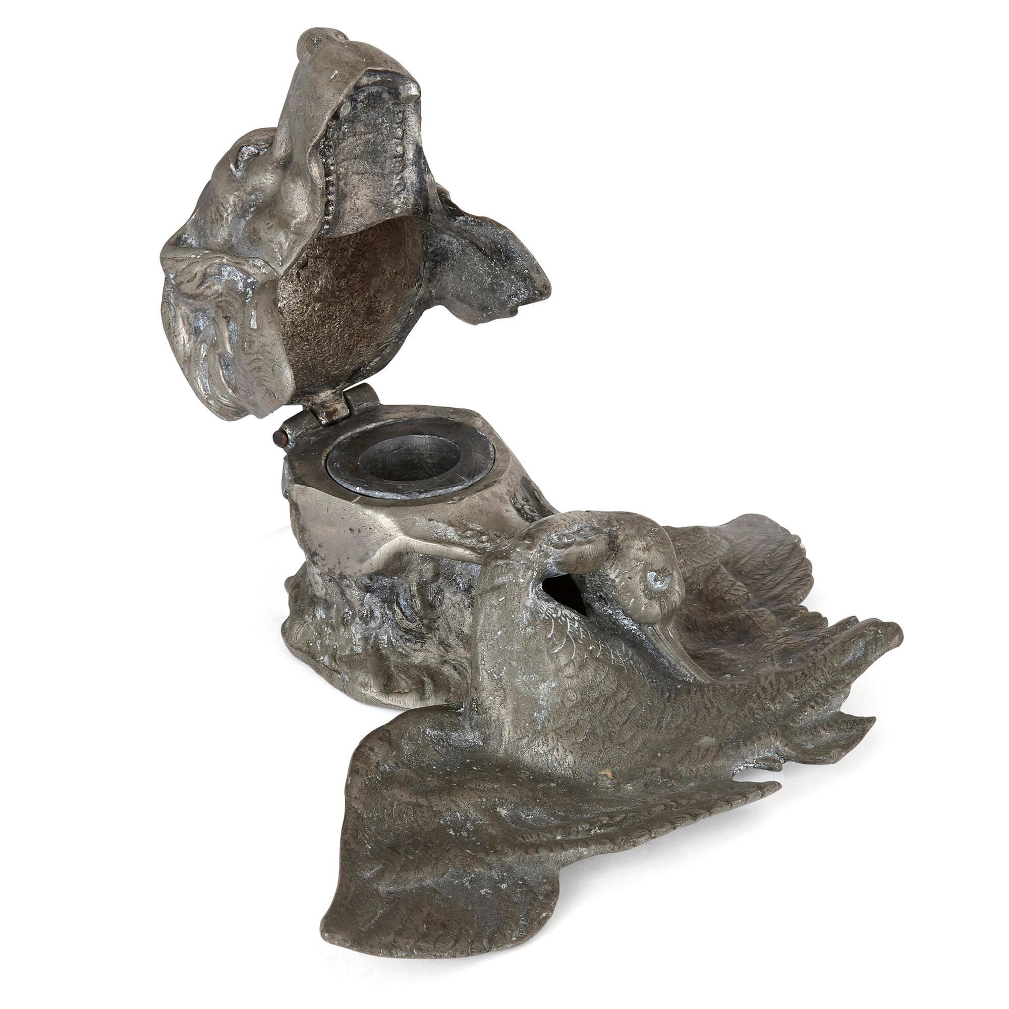 European Eclectic Collection of Five Continental Dog-Form Inkwells For Sale