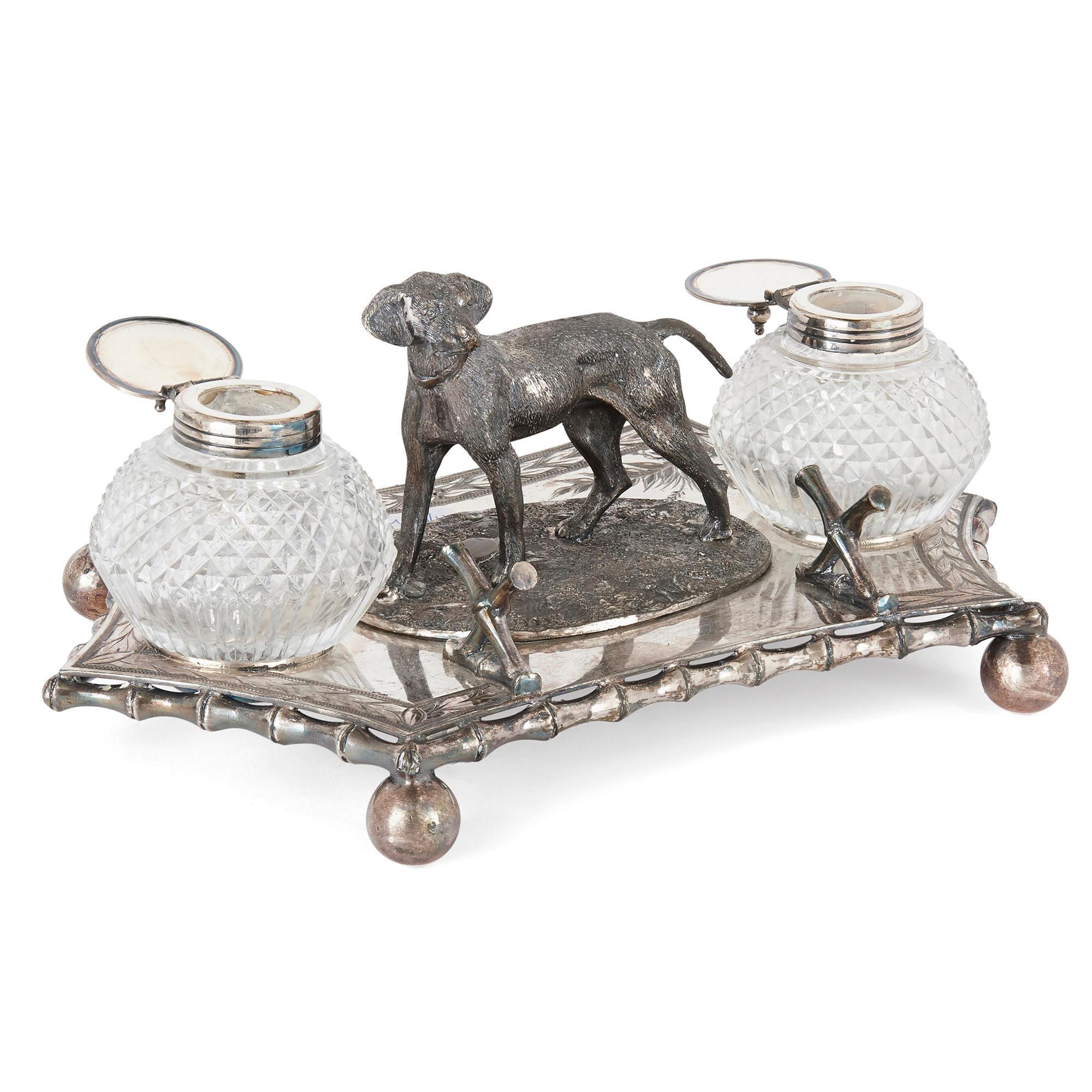 Eclectic Collection of Five Continental Dog-Form Inkwells In Good Condition For Sale In London, GB