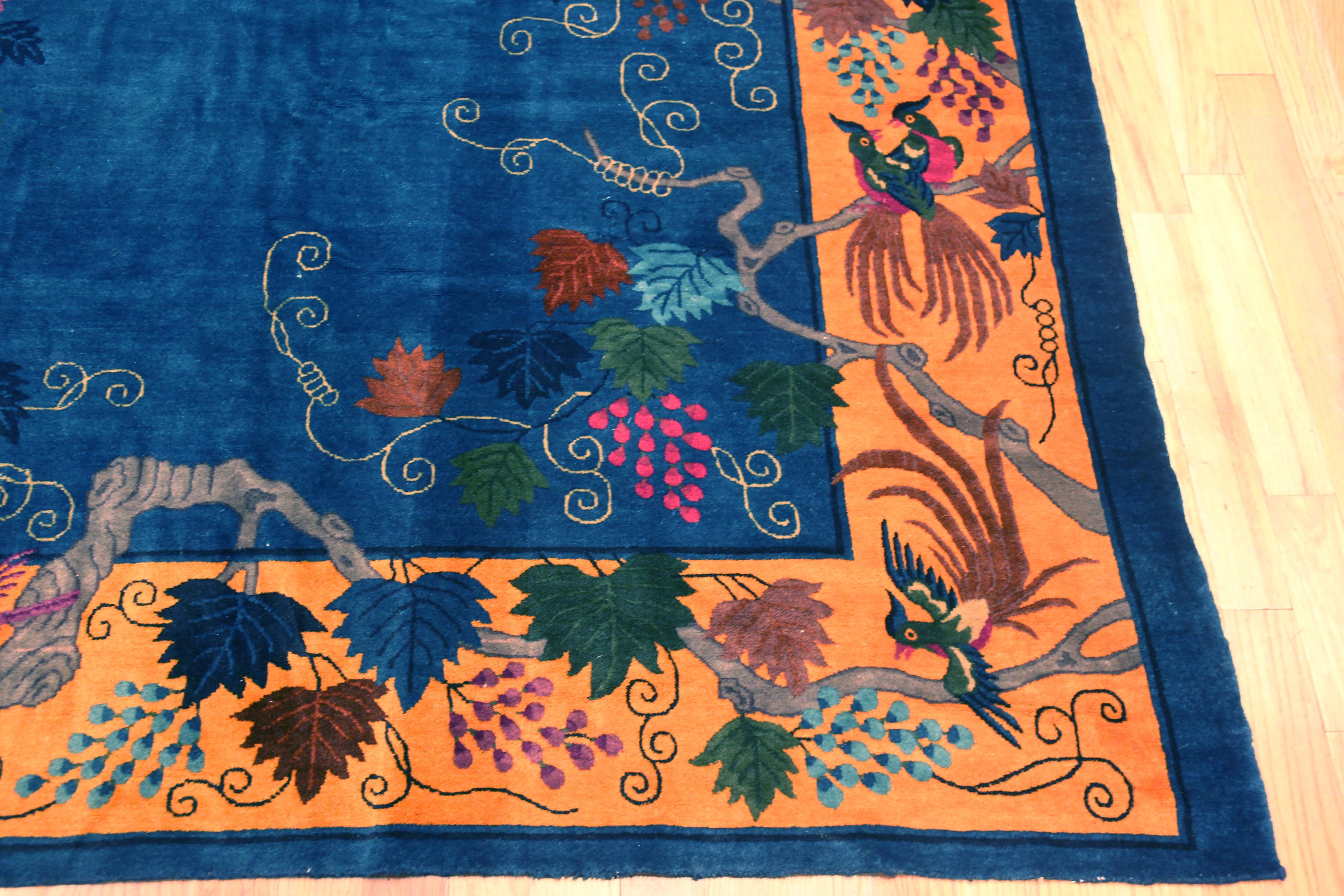 20th Century Eclectic Colorful Antique Chinese Art Deco Peacock Rug 10' x 12'1