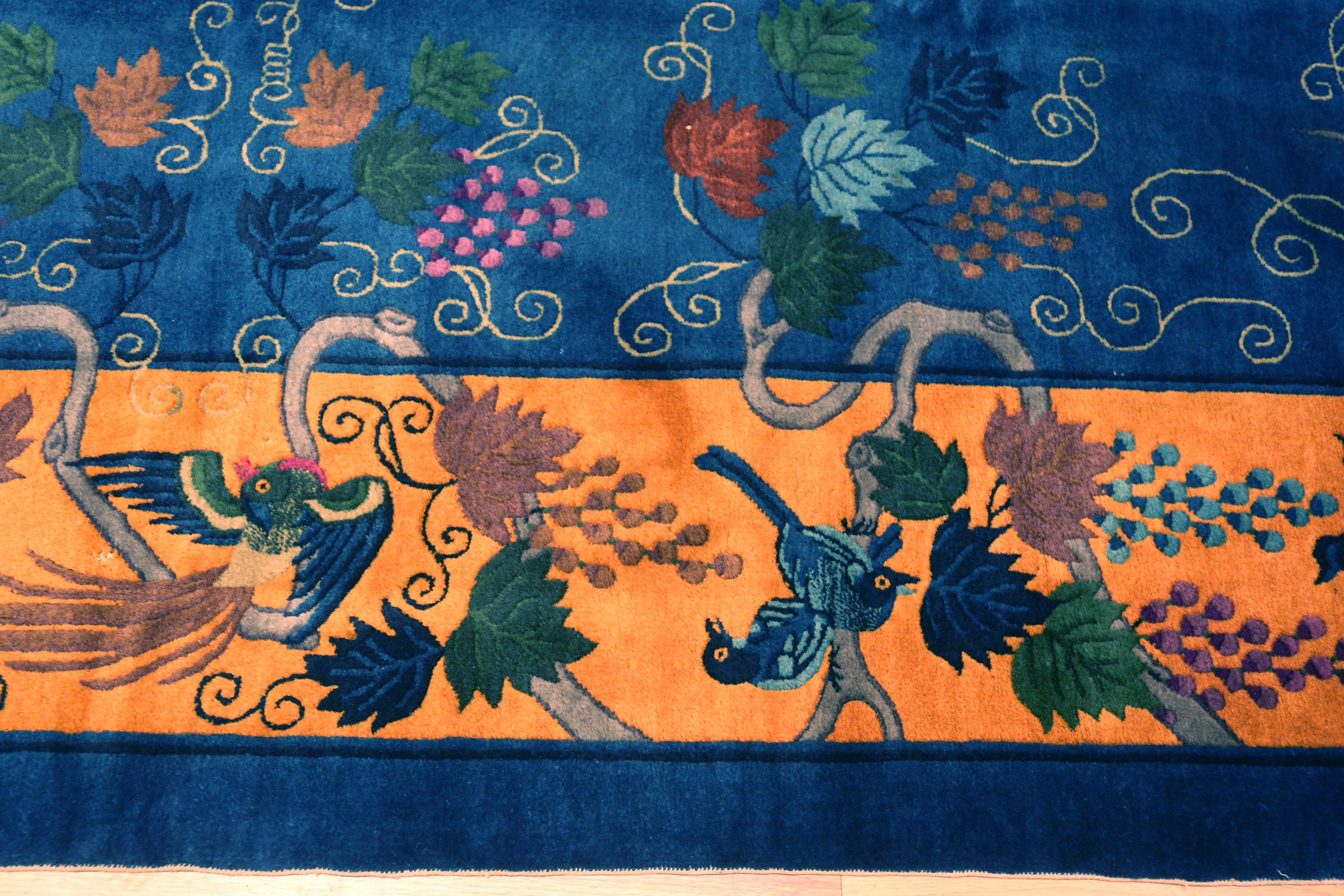 Eclectic Colorful Antique Chinese Art Deco Peacock Rug 10' x 12'1