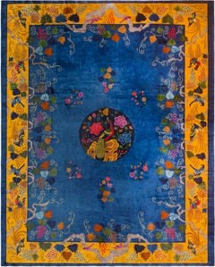 Eclectic Colorful Antique Chinese Art Deco Peacock Rug 10' x 12'1"