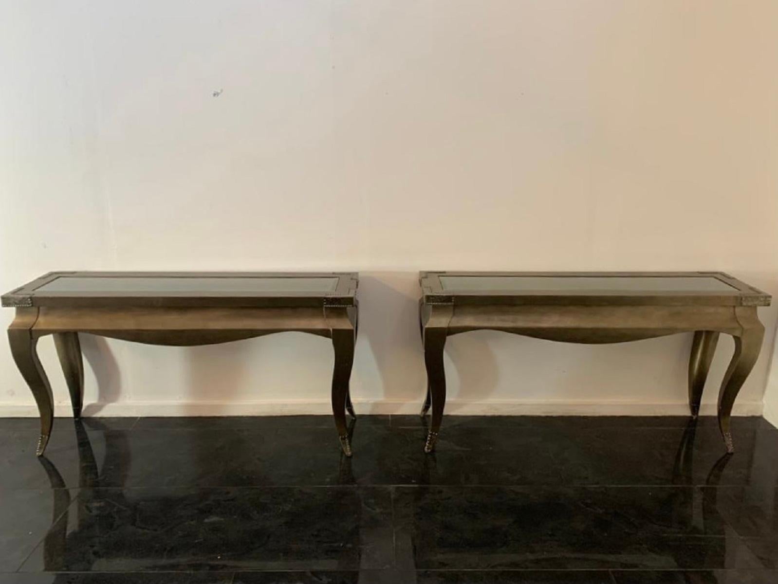 Eclectic Consoles Tables in Bronze, 1980s, Set of 2 In Good Condition For Sale In Montelabbate, PU