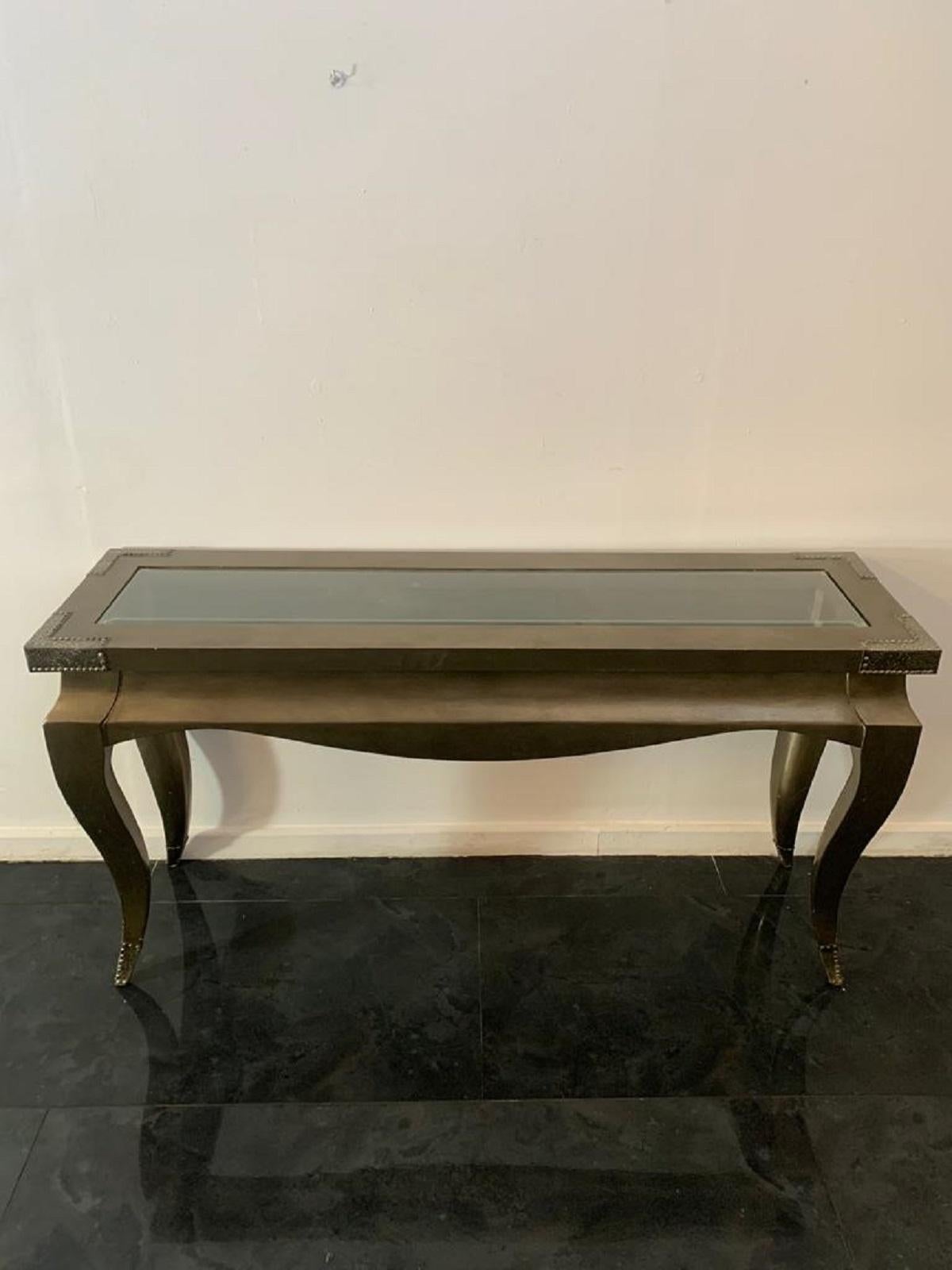 Late 20th Century Eclectic Consoles Tables in Bronze, 1980s, Set of 2 For Sale