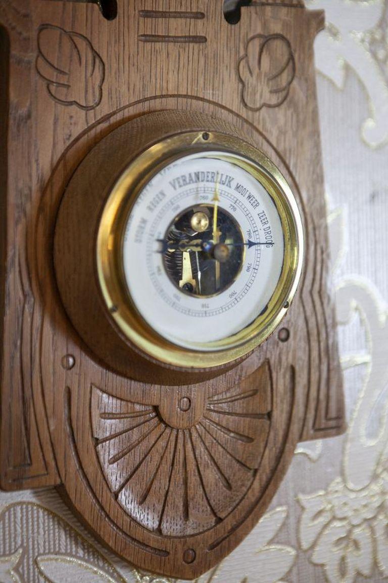 Wood Eclectic Dutch Barometer With Thermometer From the Early 20th Century For Sale
