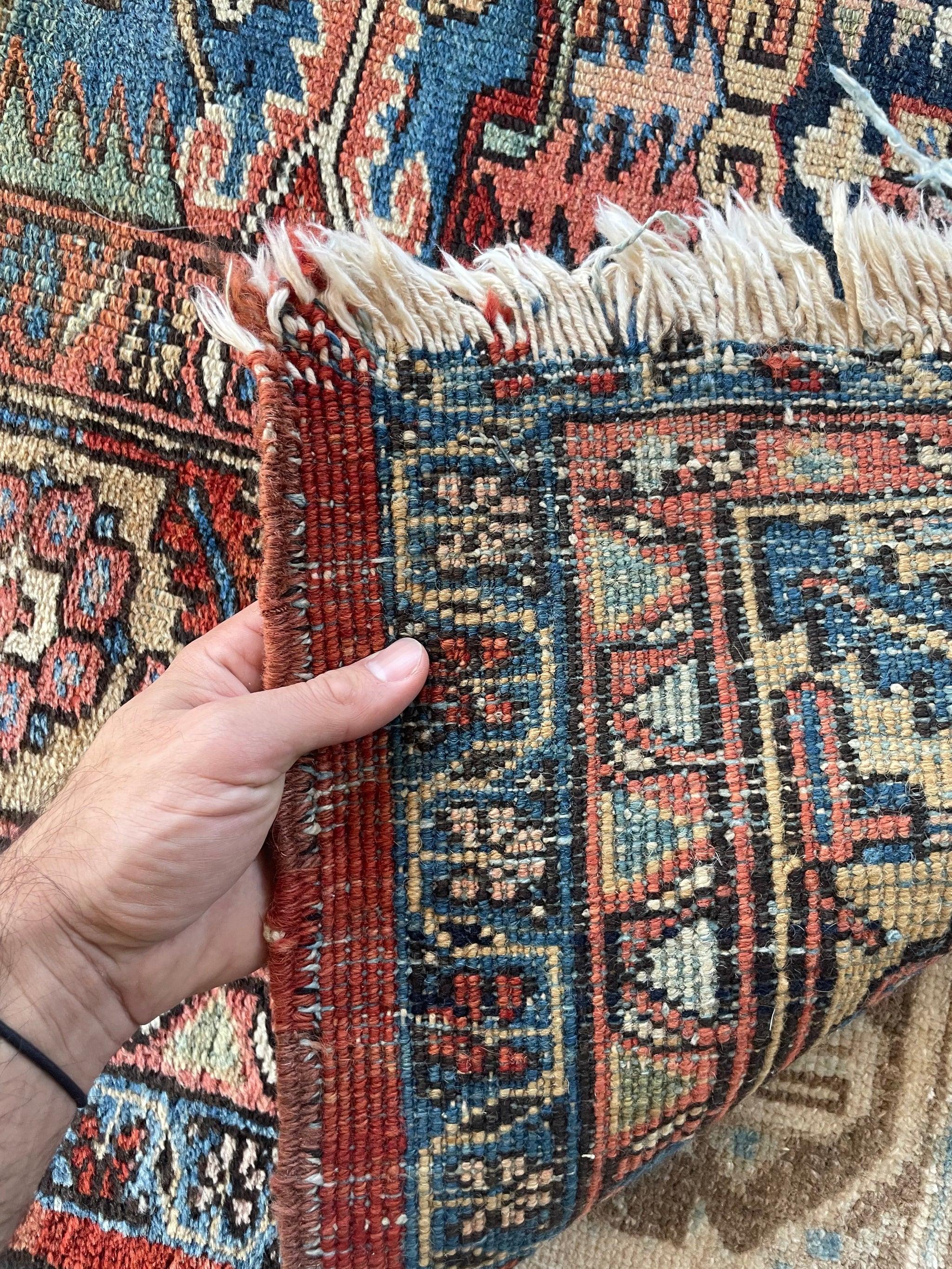 Hand-Knotted Eclectic & Funky Antique Heriz Rug, c. 1910-20's For Sale