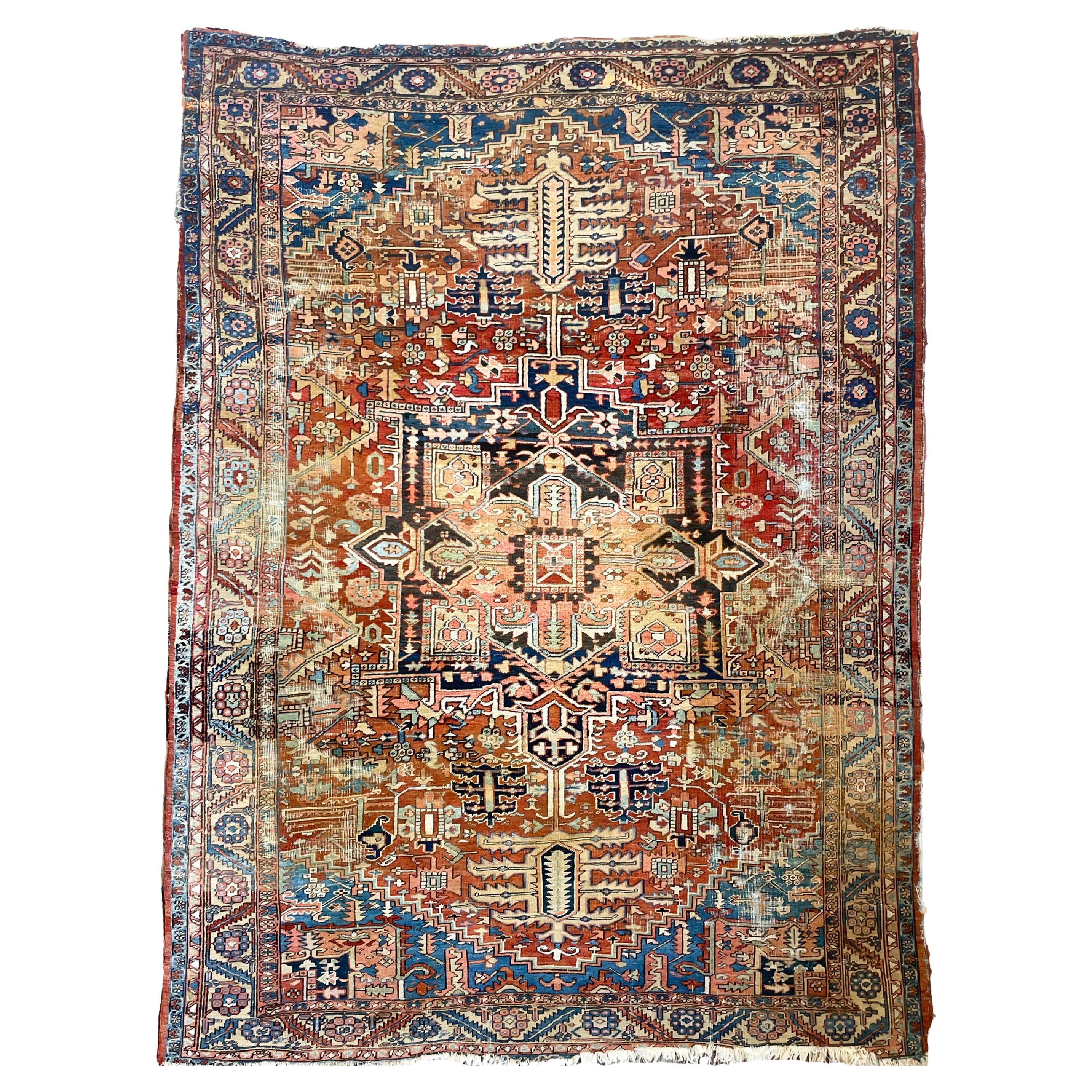 Alfombra Heriz Antigua Ecléctica y Funky, c. 1910-20's