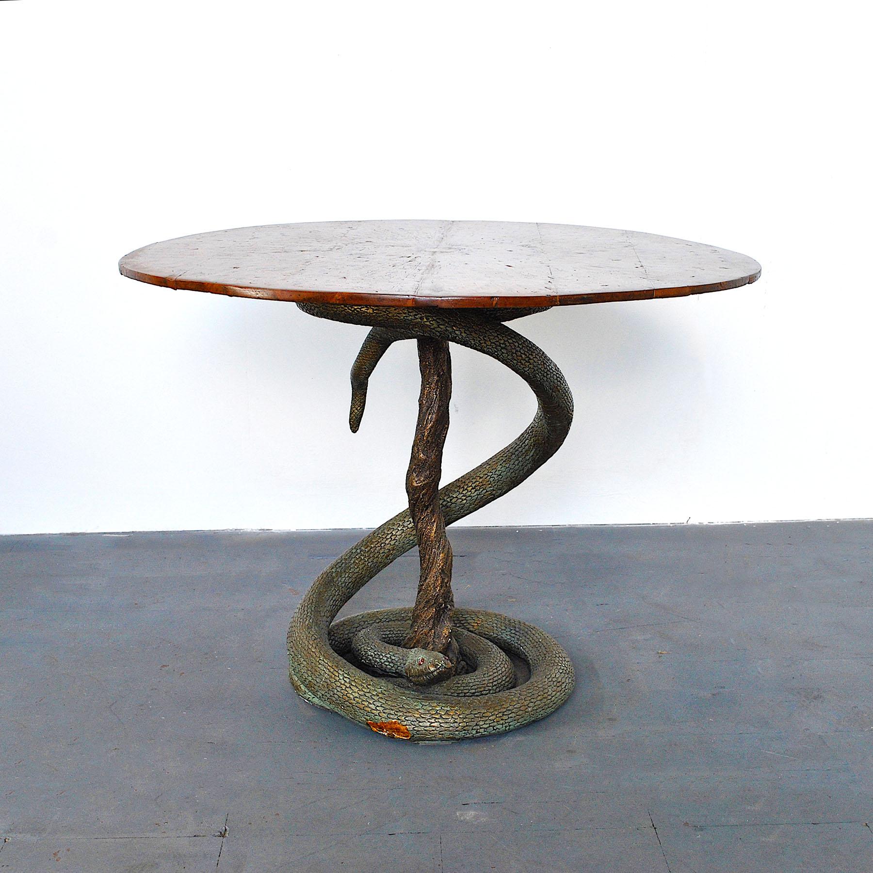 Eclectic Game Table with Python Sculpture from the Fifties For Sale 5