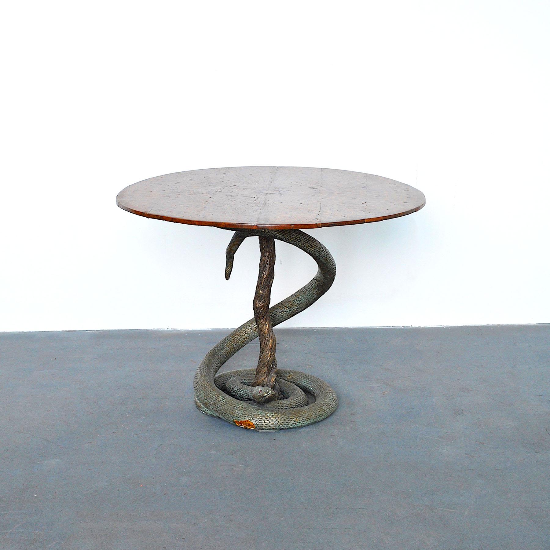 Mid-Century Modern Eclectic Game Table with Python Sculpture from the Fifties For Sale