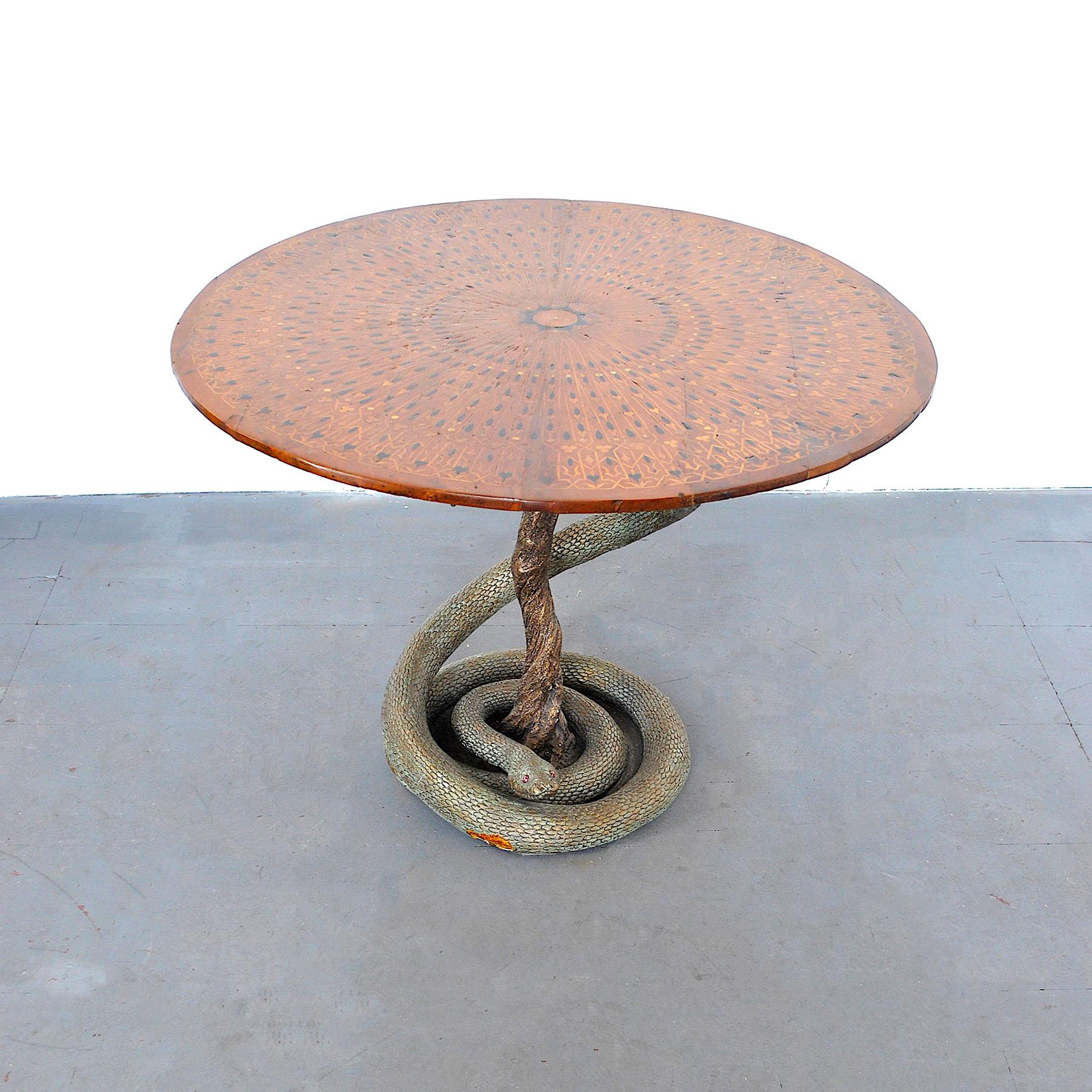 European Eclectic Game Table with Python Sculpture from the Fifties For Sale