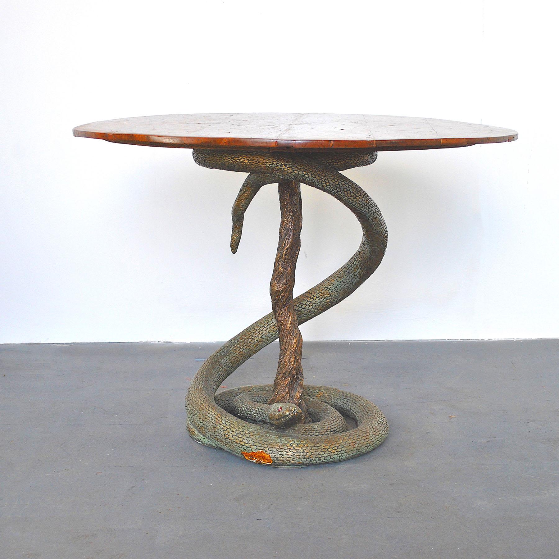 Gesso Eclectic Game Table with Python Sculpture from the Fifties For Sale